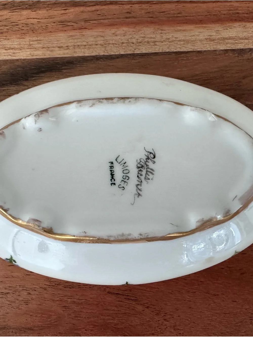 Vintage Porcelain Limoges Trinket Box with Blue Floral Motif and Gold Trim